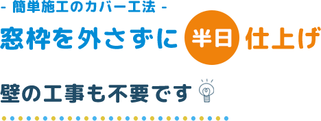 簡単施工のカバー工法　窓枠を変えずに半日仕上げ壁の工事も不要です